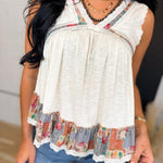 POL Floral Embroidered Round Neck Tank - Ivory - Lace and Grace Boutique