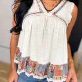 POL Floral Embroidered Round Neck Tank - Ivory - Lace and Grace Boutique