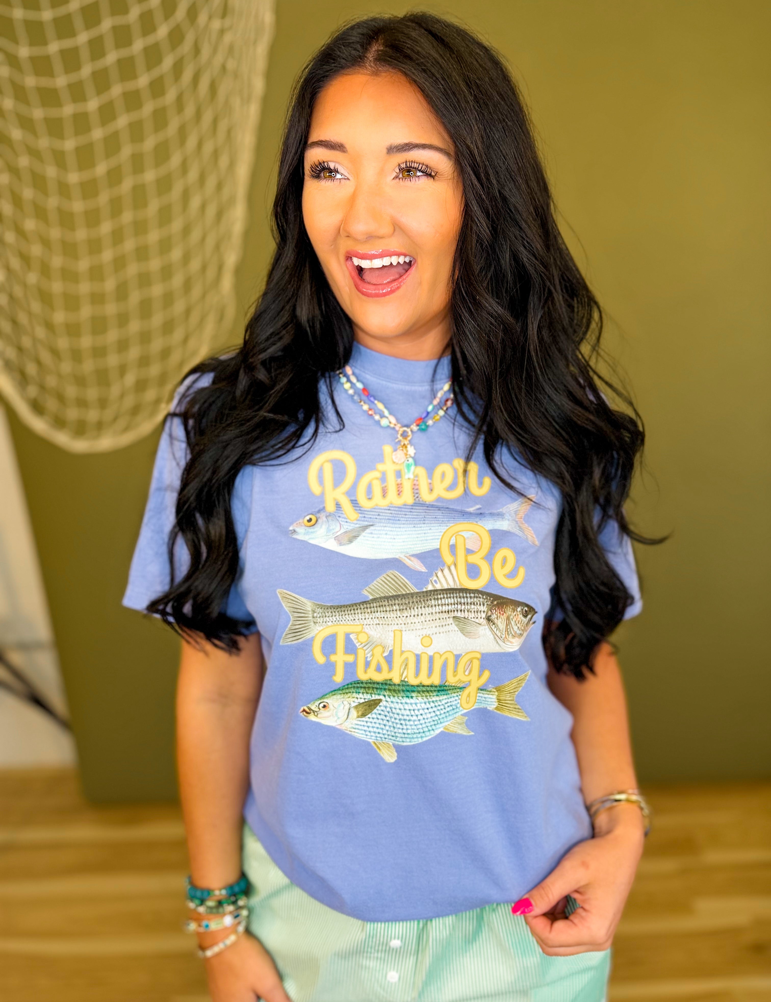 Rather Be Fishing Graphic Tee - Blue - Lace and Grace Boutique