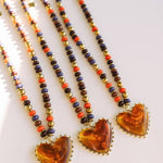 Amber Heart Oversized Pendant Beaded Necklace - Lace and Grace Boutique