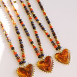 Amber Heart Oversized Pendant Beaded Necklace - Lace and Grace Boutique