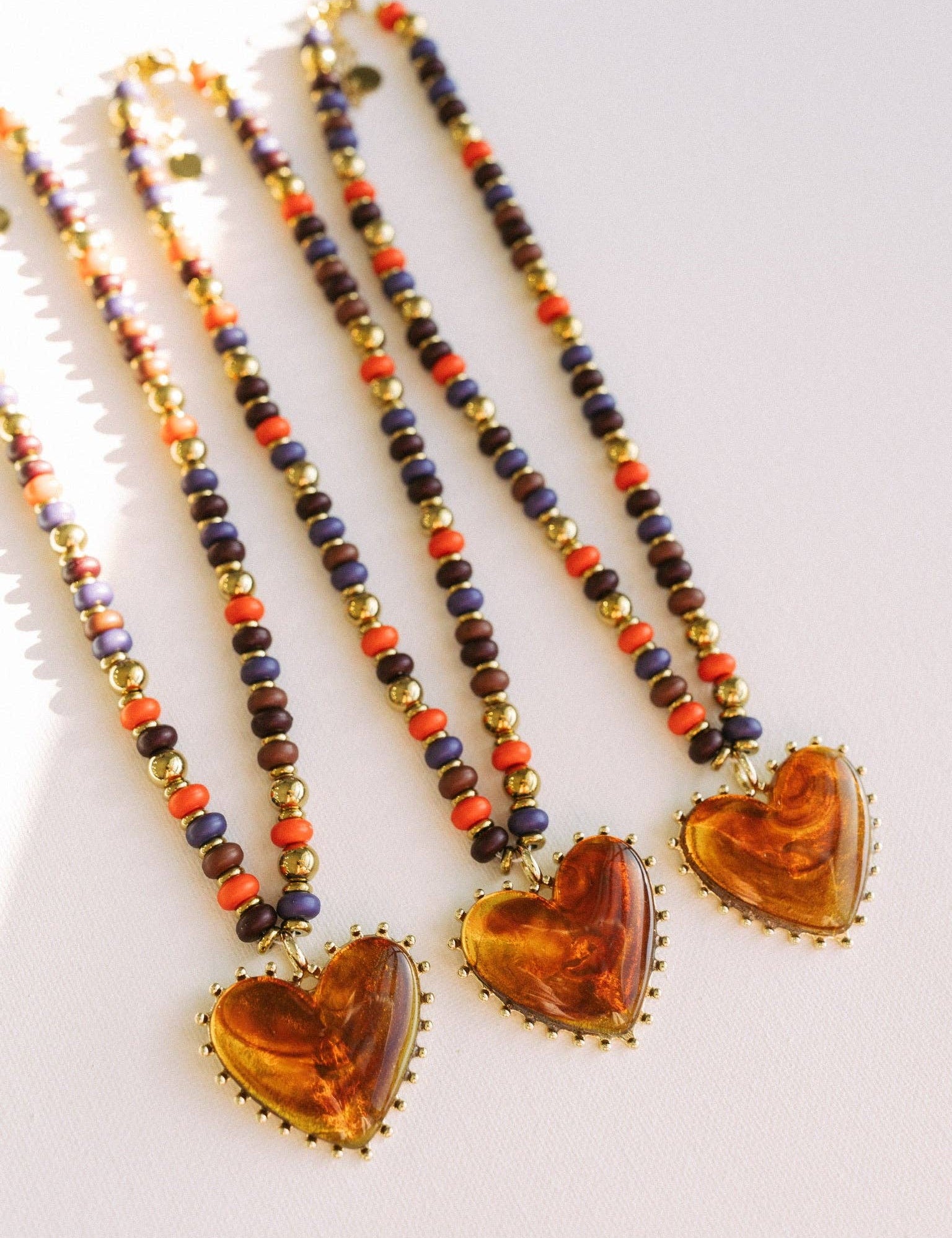 Amber Heart Oversized Pendant Beaded Necklace - Lace and Grace Boutique