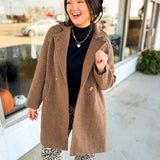 Oversized Button Detail Boucle Long Coat - Chestnut