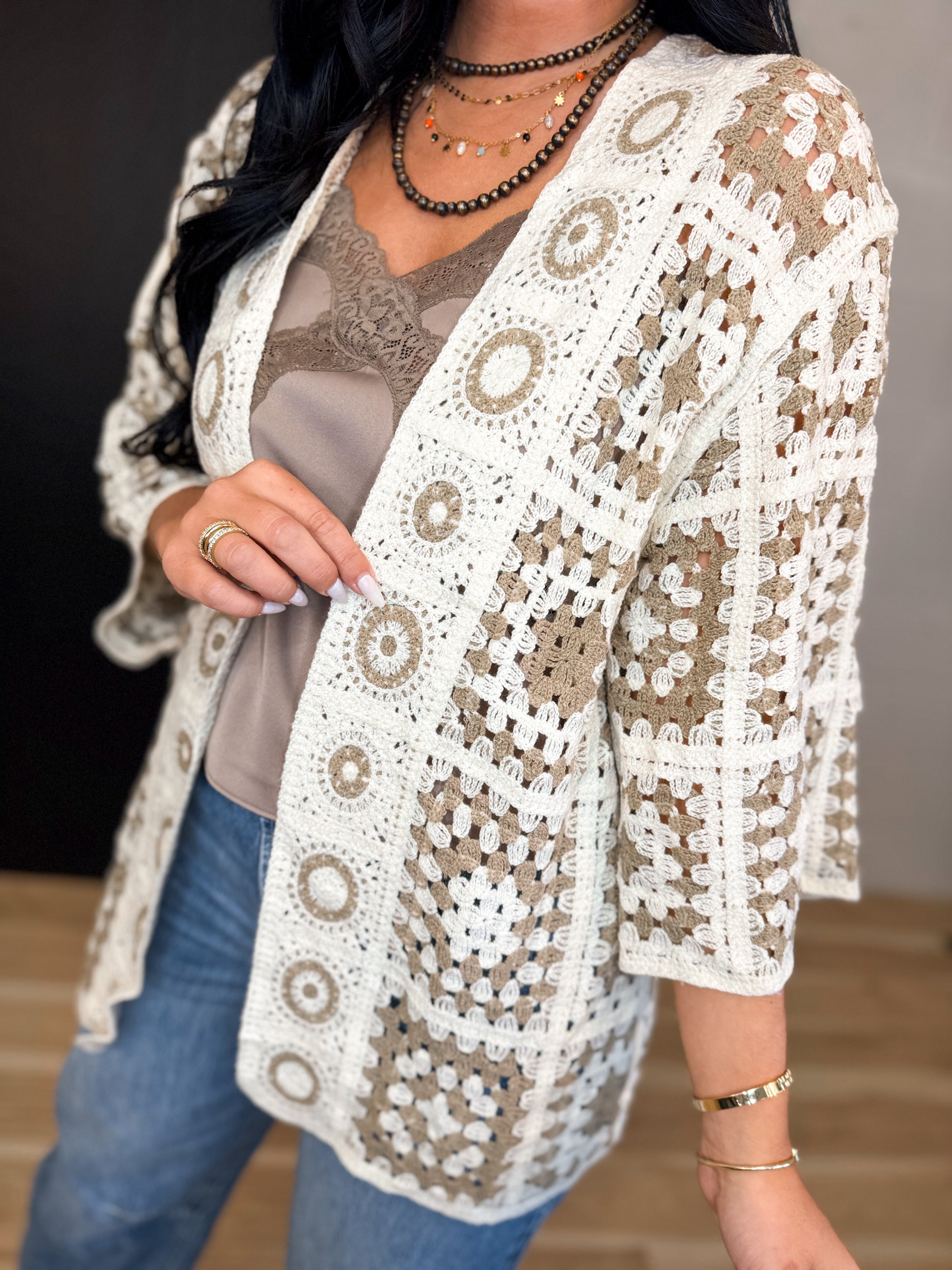 POL Granny Square Crochet Cardigan - Mocha Multi - Lace and Grace Boutique