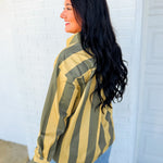 Vintage Striped Poplin Button Down Shirt - Olive/Beige - Lace and Grace Boutique