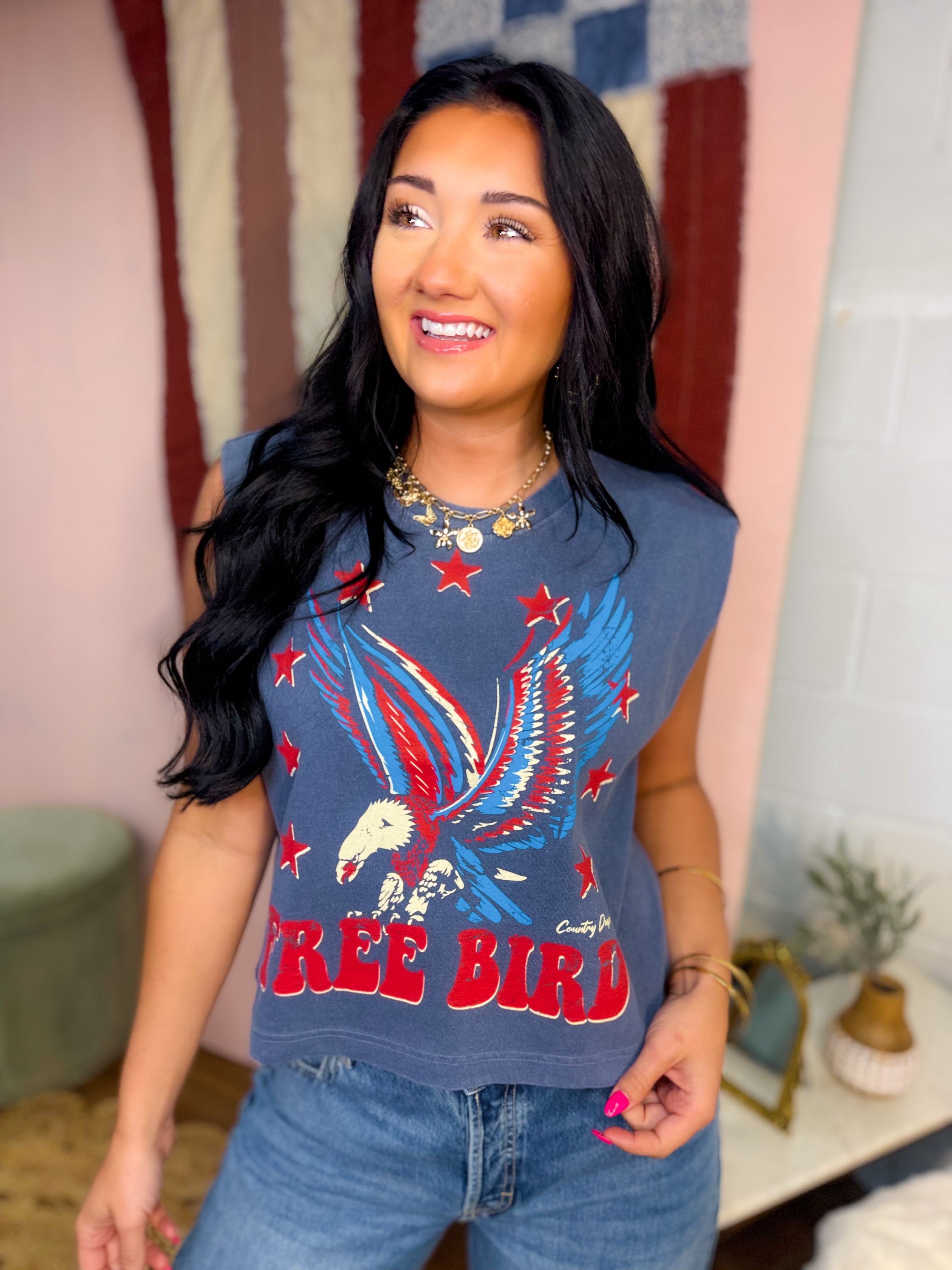 Free Bird Vintage Cropped Muscle Top - Faded Navy - Lace and Grace Boutique