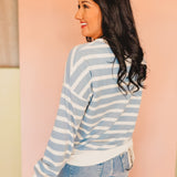 Striped Drop Shoulder Pullover Top - Blue