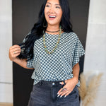 Checker Dolman Sleeve Knit Top - Dark Teal - Lace and Grace Boutique