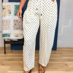 Linen Blend Polka Dot Barrel Leg Pants - Cream - Lace and Grace Boutique