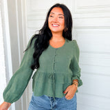 Mineral Wash Cotton Gauze Ruffle Blouse - Teal