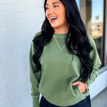 Pigment Dyed French Terry Pullover - Light Olive - Lace and Grace Boutique