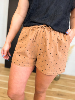 Polka Dot Drawstring Shorts - Espresso/Black - Lace and Grace Boutique