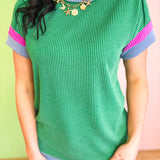 Ribbed Color Block Top - Kelly Green - Lace and Grace Boutique