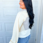 POL Vintage Wash Contrast Knit Quarter Zip Pullover - Cream - Lace and Grace Boutique