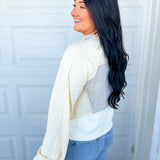 POL Vintage Wash Contrast Knit Quarter Zip Pullover - Cream - Lace and Grace Boutique