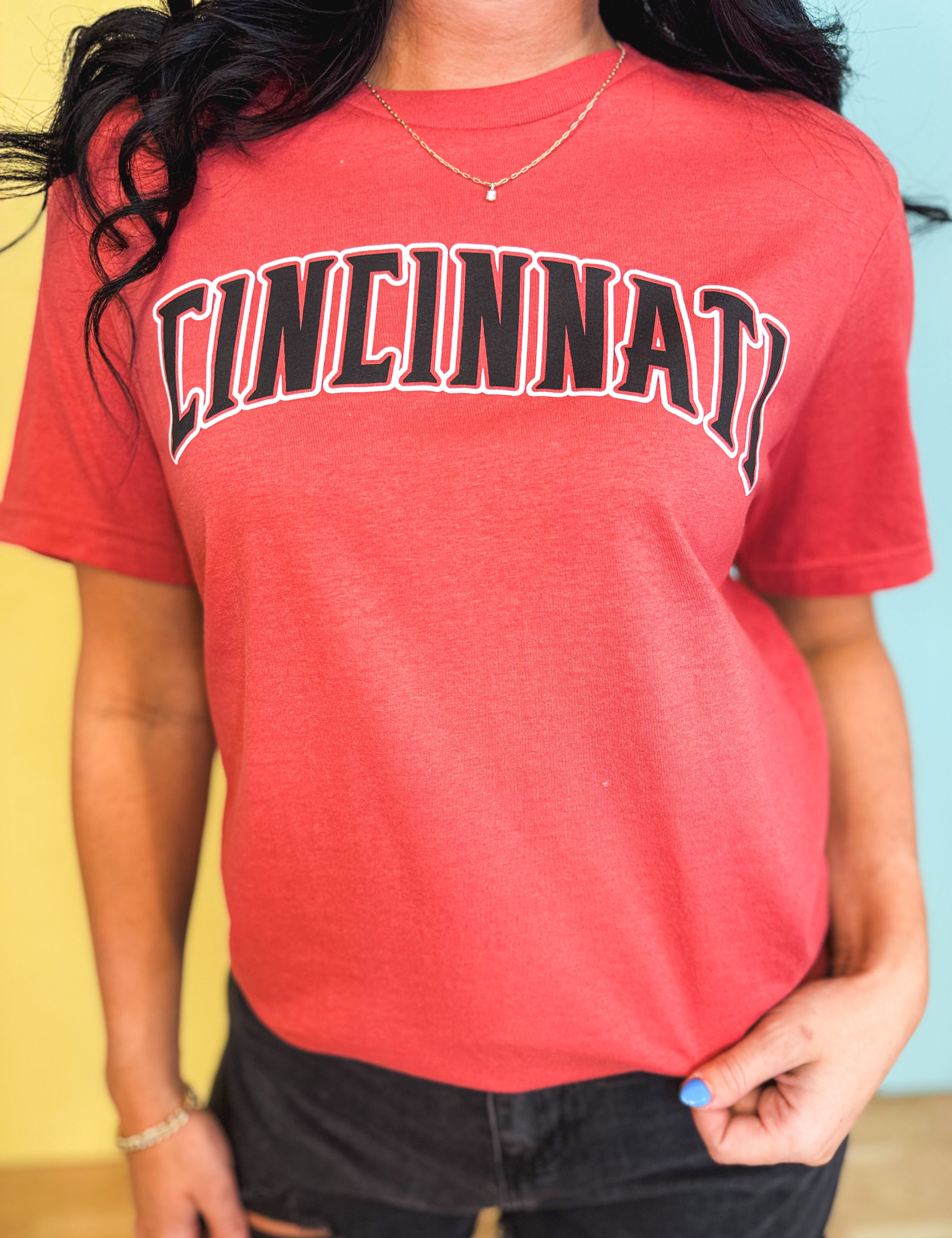 Cincinnati Graphic Tee - Washed Vintage Red - Lace and Grace Boutique