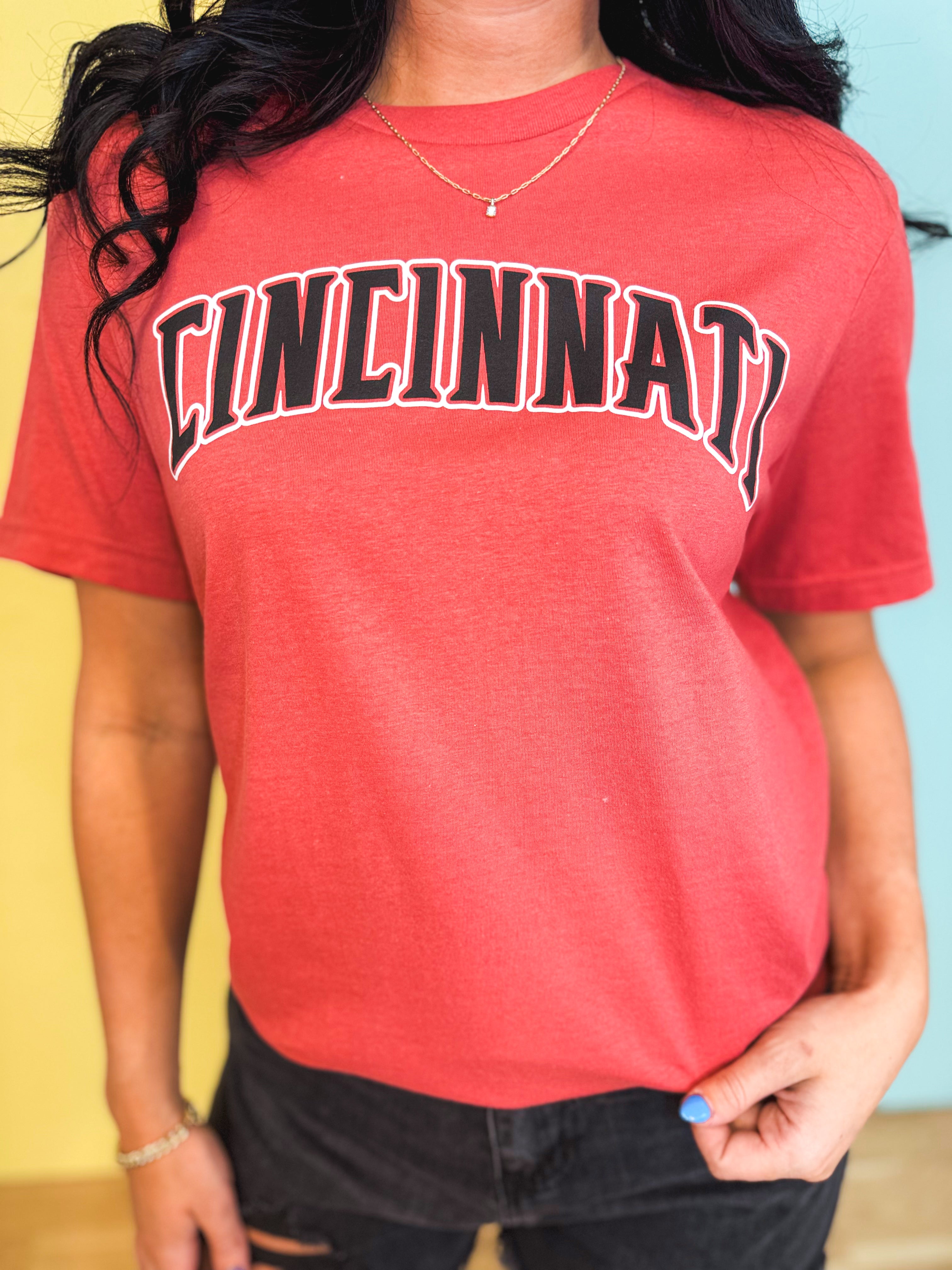 Cincinnati Graphic Tee - Washed Vintage Red - Lace and Grace Boutique