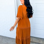 Lace Trim Front Tie Tiered Maxi Dress - Camel - Lace and Grace Boutique