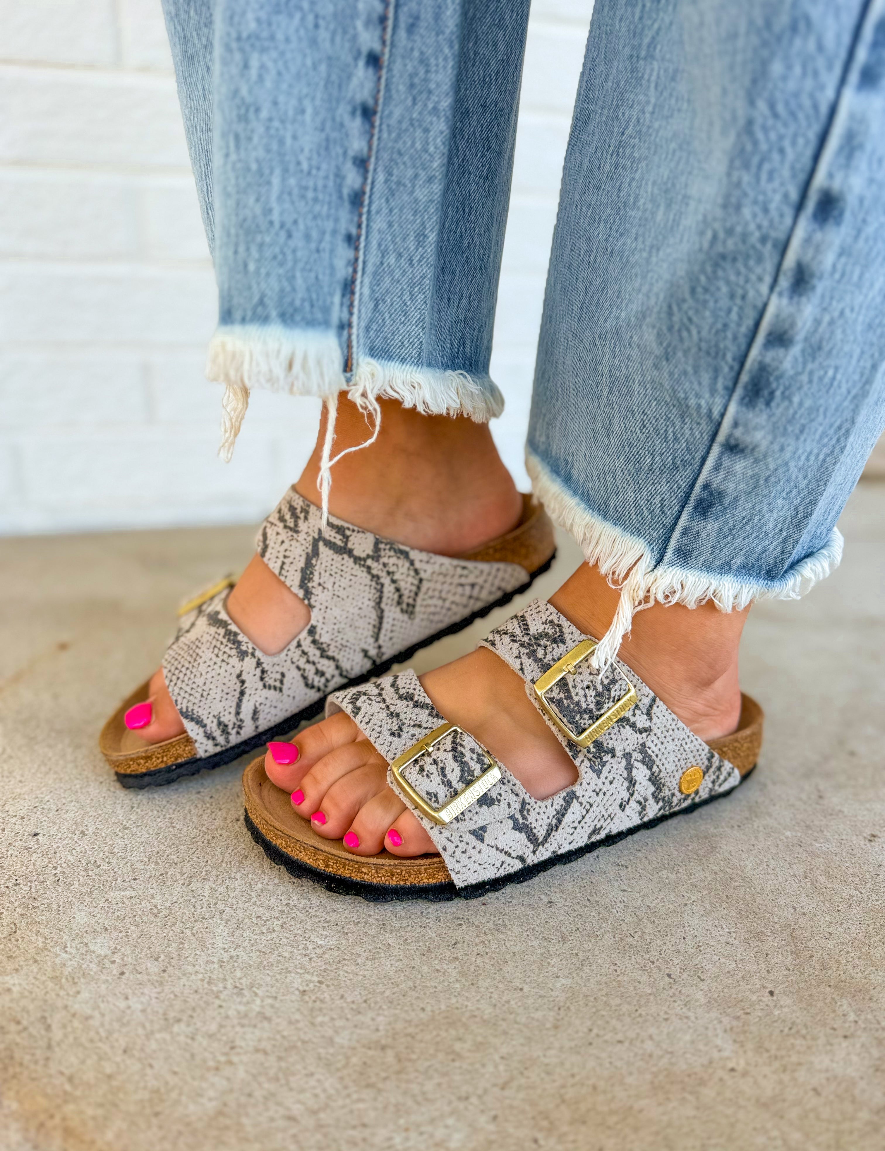 Birkenstock Arizona Printed Suede Leather Sandal - Snake Oyster - Lace and Grace Boutique