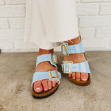 Birkenstock Sydney Luxe Buckle Sandal - Patent Blue - Lace and Grace Boutique