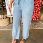 Tencel Drawstring Cropped Wide Leg Pants - Jade - Lace and Grace Boutique