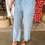 Tencel Drawstring Cropped Wide Leg Pants - Jade - Lace and Grace Boutique