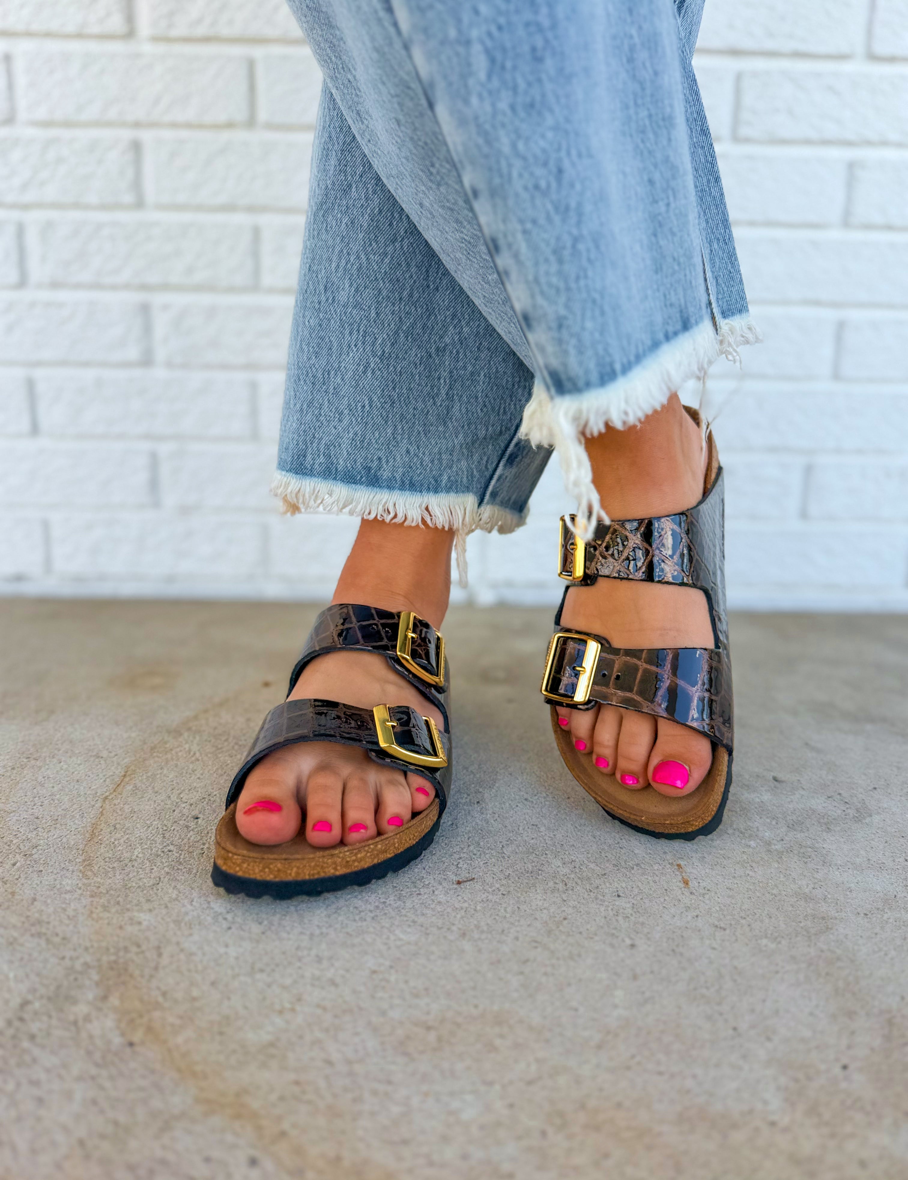 Birkenstock Arizona Embossed Leather Sandal - Black - Lace and Grace Boutique