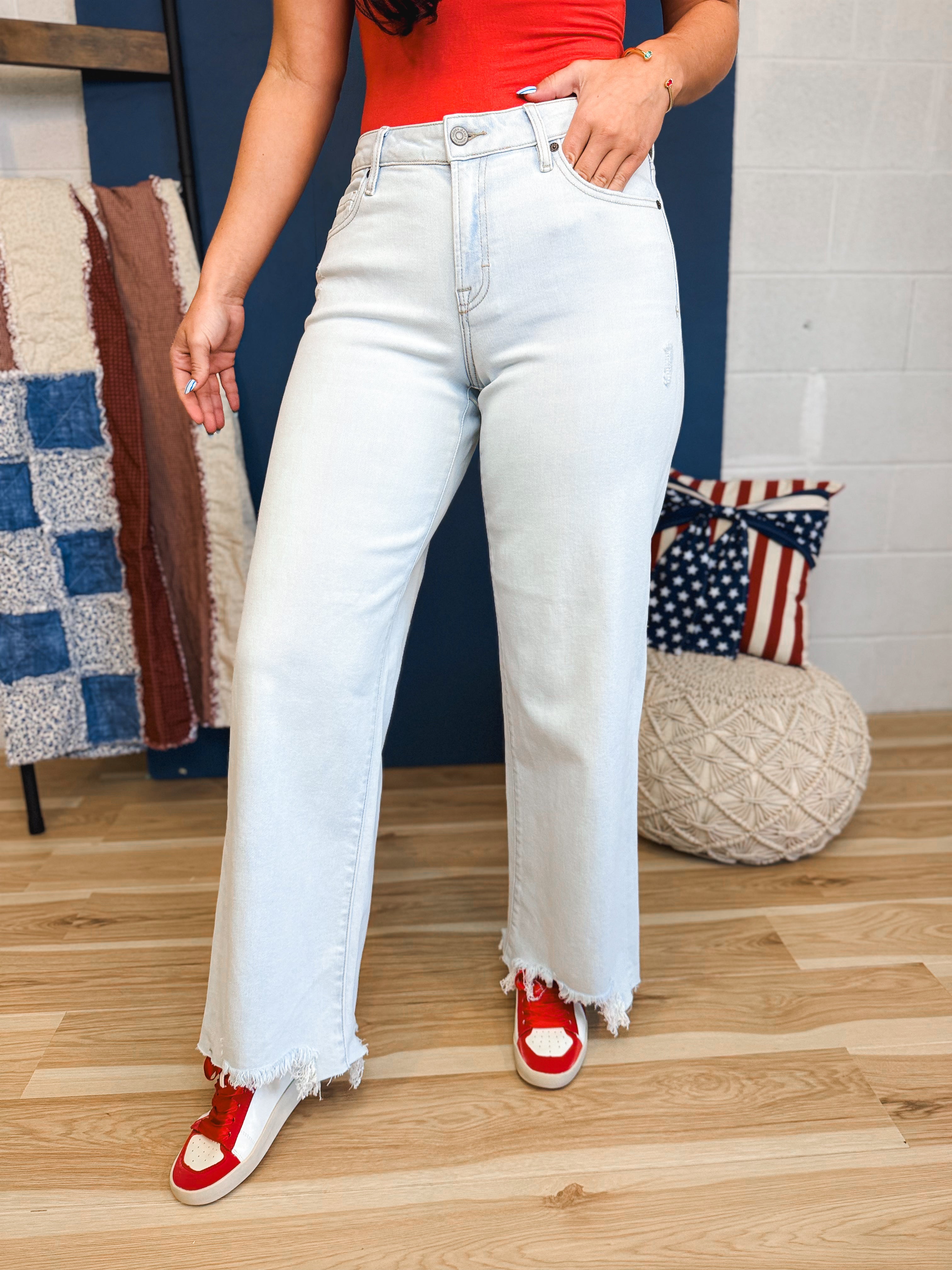 Hidden Super Light Mid Rise Wide Leg Jeans - Lace and Grace Boutique