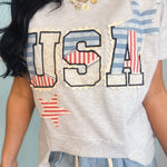 Simply Southern USA Patch Top - Light Heather - Lace and Grace Boutique