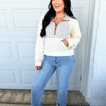 POL Vintage Wash Contrast Knit Quarter Zip Pullover - Cream - Lace and Grace Boutique