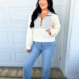 POL Vintage Wash Contrast Knit Quarter Zip Pullover - Cream - Lace and Grace Boutique
