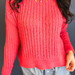 Open Ribbed Knit Sweater - Berry - Lace and Grace Boutique