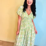 Smocked Waist Button Down Floral Maxi Dress - Fern - Lace and Grace Boutique