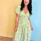 Smocked Waist Button Down Floral Maxi Dress - Fern - Lace and Grace Boutique