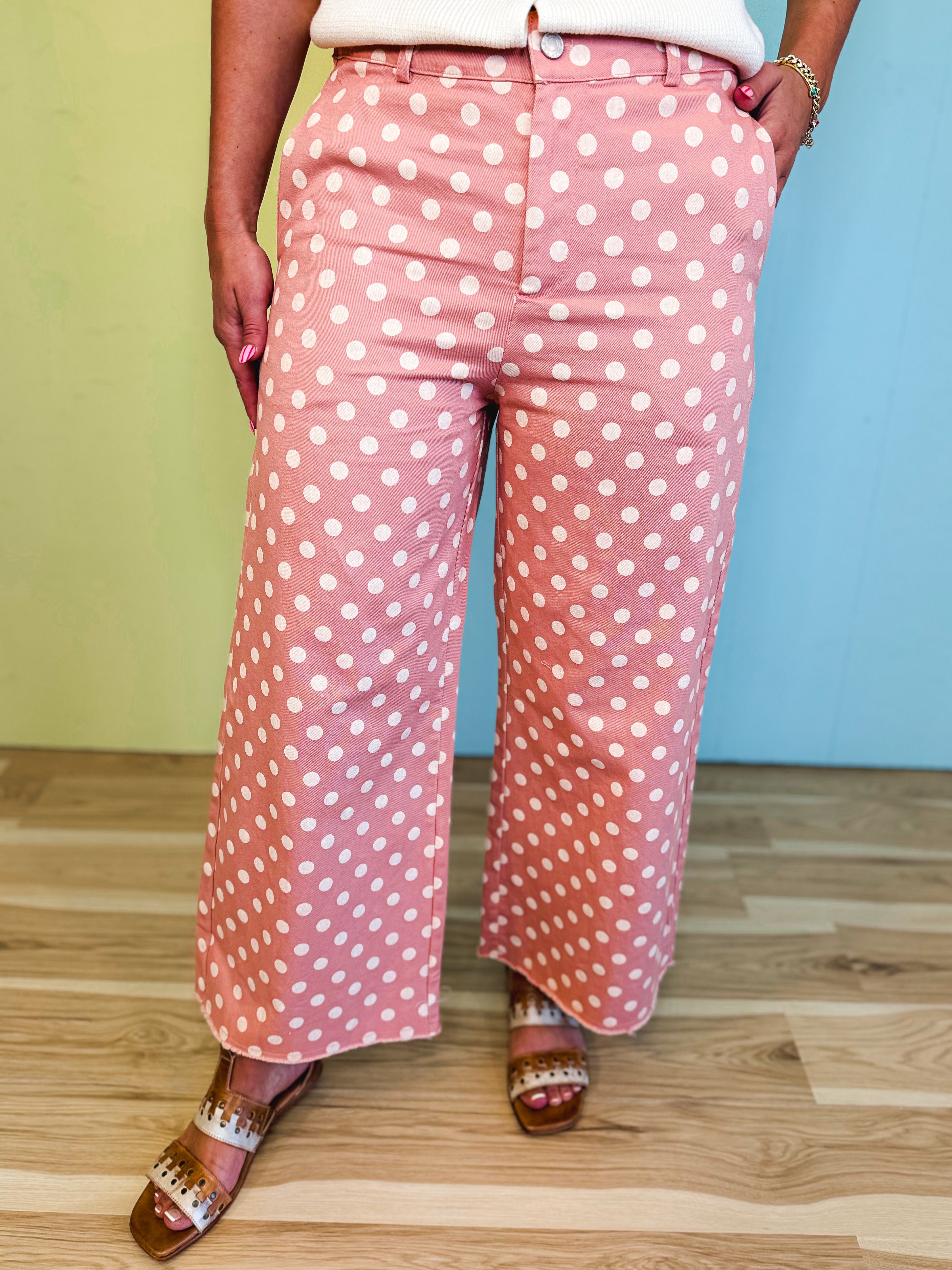 Polka Dot Trouser Pants - Mauve Pink - Lace and Grace Boutique