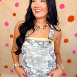POL Crochet Patch Contrast Overalls - Almond Camo - Lace and Grace Boutique