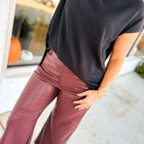 Stretchy Faux Leather Wide Leg Pants - Dark Brown