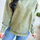Acid Wash Ribbed Pullover Top - Dark Olive - Lace and Grace Boutique
