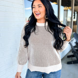 Ribbed Two-Tone Crewneck Sweater - Mocha - Lace and Grace Boutique