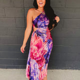 One Shoulder Asymmetrical Pleated Maxi Dress - Lilac Rose - Lace and Grace Boutique