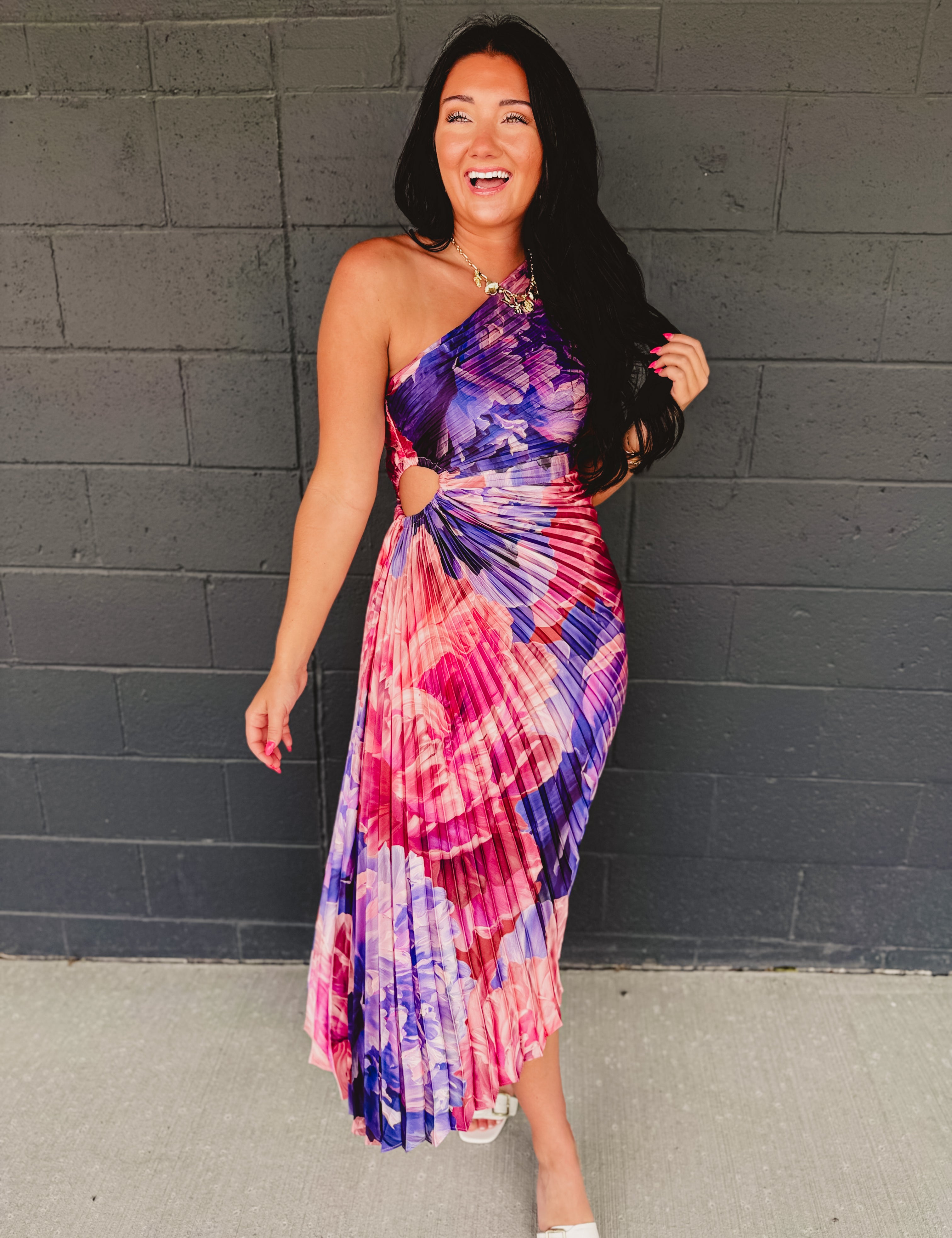 One Shoulder Asymmetrical Pleated Maxi Dress - Lilac Rose - Lace and Grace Boutique