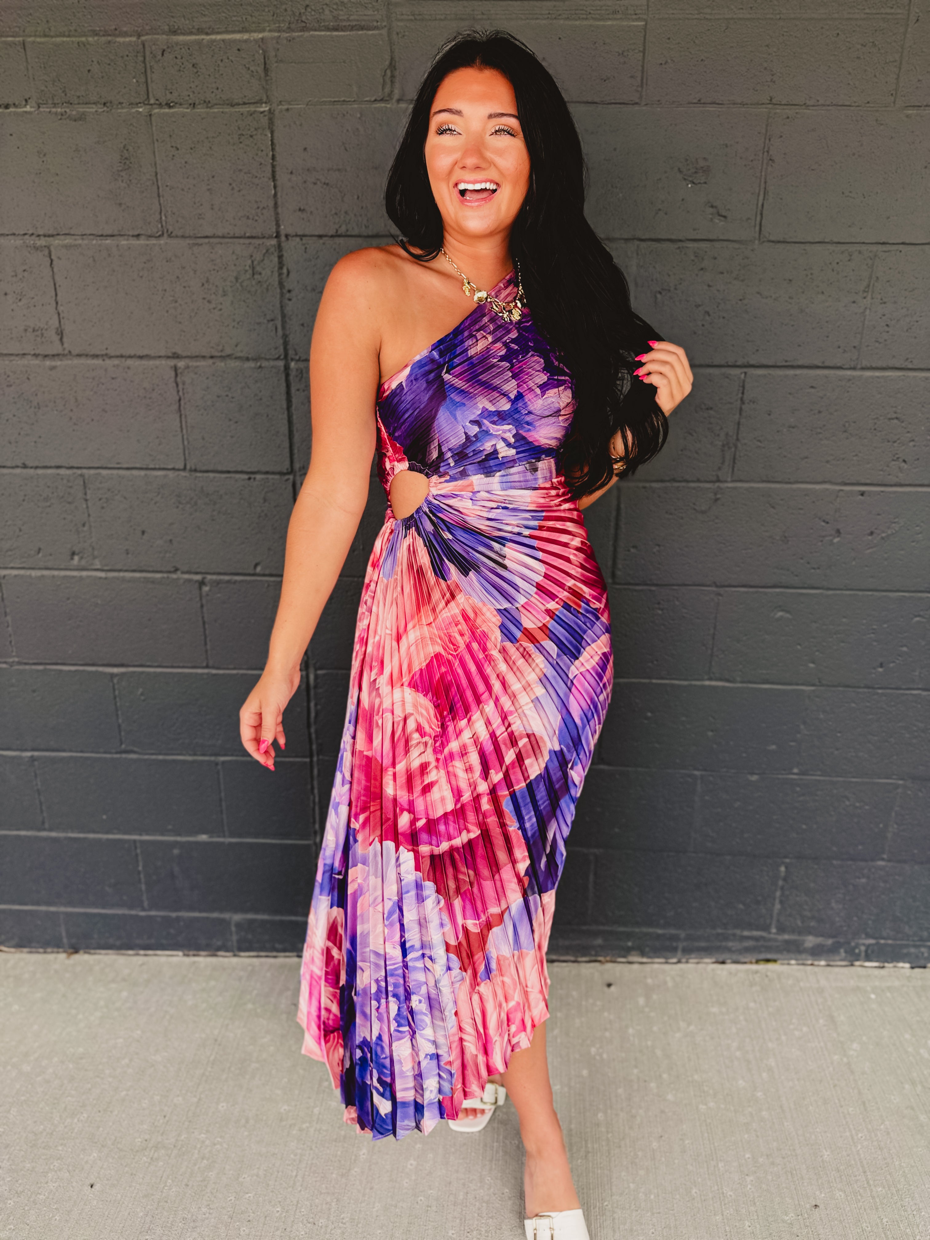 One Shoulder Asymmetrical Pleated Maxi Dress - Lilac Rose - Lace and Grace Boutique