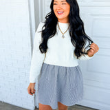Sweater Back Tie Striped Twofer Mini Dress - Cream/Olive