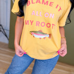 Blame It All On My Roots Trout Graphic Tee - Mustard - Lace and Grace Boutique