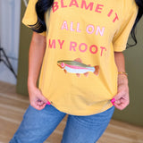 Blame It All On My Roots Trout Graphic Tee - Mustard - Lace and Grace Boutique