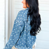 Polka Dot Button Front Oversized Denim Jacket