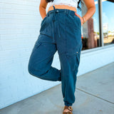 Mineral Washed Cargo Jogger Pants - Navy