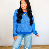 Striped Drop Shoulder Sweatshirt - Blue/Navy