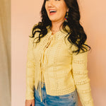 Front Tie Knit Detail Sweater Cardigan - Light Yellow - Lace and Grace Boutique