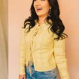 Front Tie Knit Detail Sweater Cardigan - Light Yellow - Lace and Grace Boutique